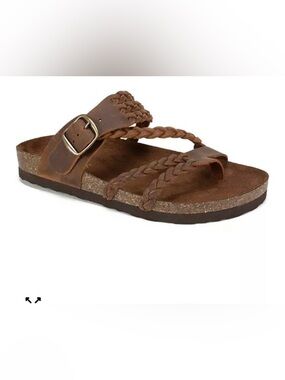 White Mountain Brown Braided Leather Slide Sandals